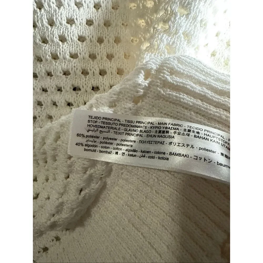Zara white knit puff sleeve top Small